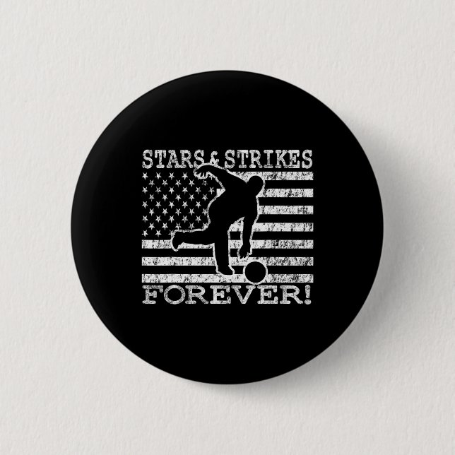 Stars And Strikes Forever Bowling American Flag Bo Button (Front)