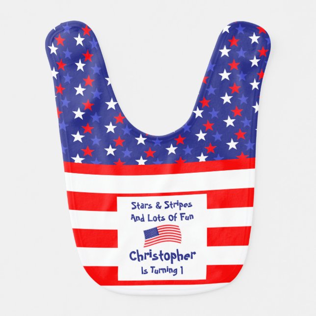 Stars and Stripes 1st Birthday Baby Bib (Front)