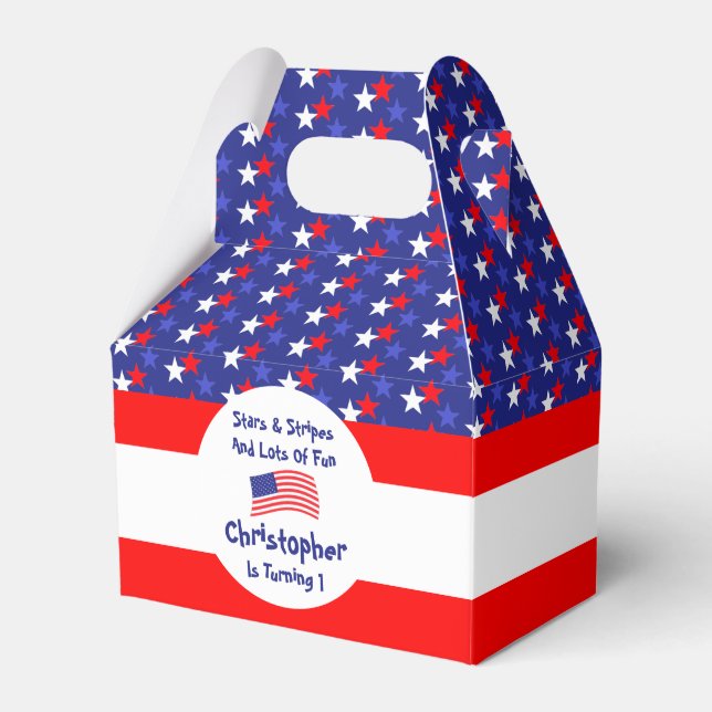 Stars and Stripes 1st Birthday Favor Boxes (Front Side)