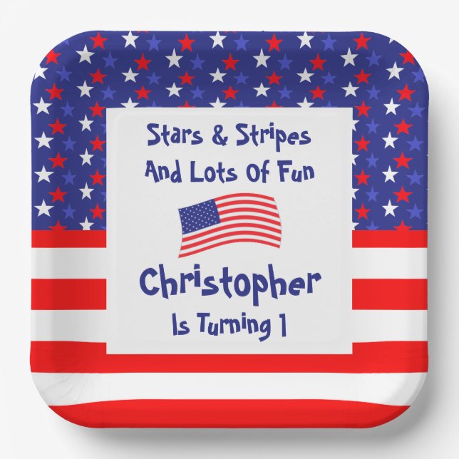 Stars and Stripes 1st Birthday Paper Plates (Front)