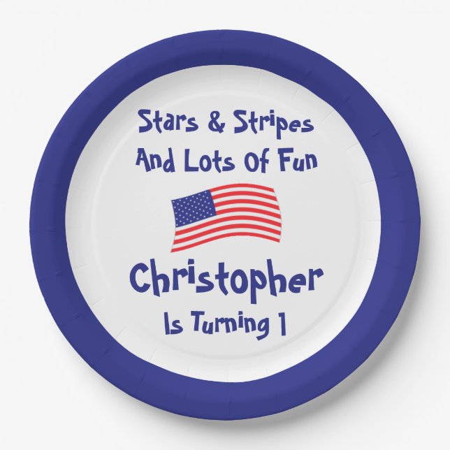 Stars and Stripes 1st Birthday Paper Plates (Front)