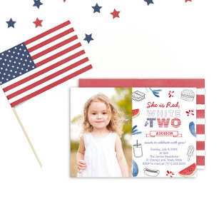 Stars and Stripes 2nd Birthday Party PhotoCard Invitation