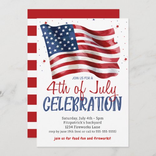 Stars And Stripes 4th Of July Celebration Party  Invitation