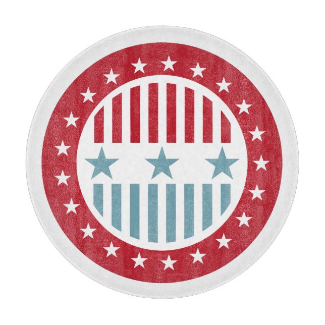 Stars and Stripes 4th of July Glass Cutting Board (Front)