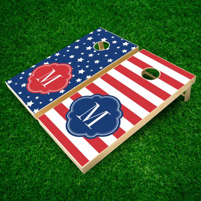 Stars and Stripes 4th of July Monogram Cornhole Set (Creator Uploaded)