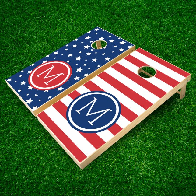 Stars and Stripes 4th of July Monogram Cornhole Set (Creator Uploaded)