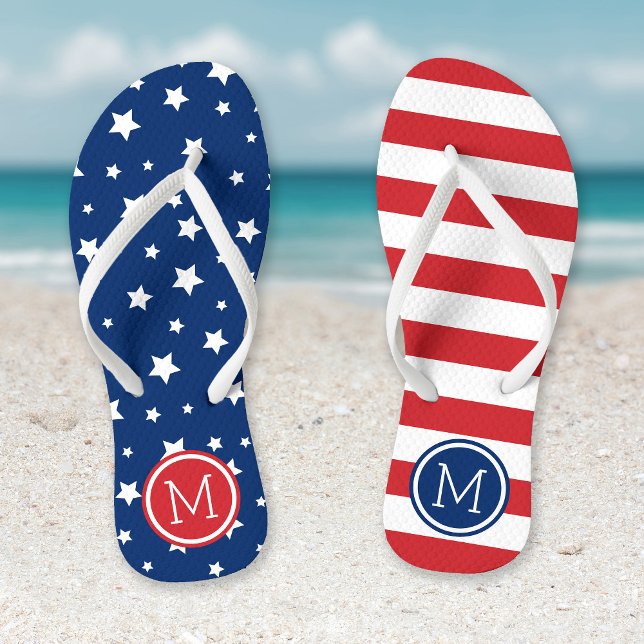 Stars and Stripes 4th of July Monogram Flip Flops (Creator Uploaded)