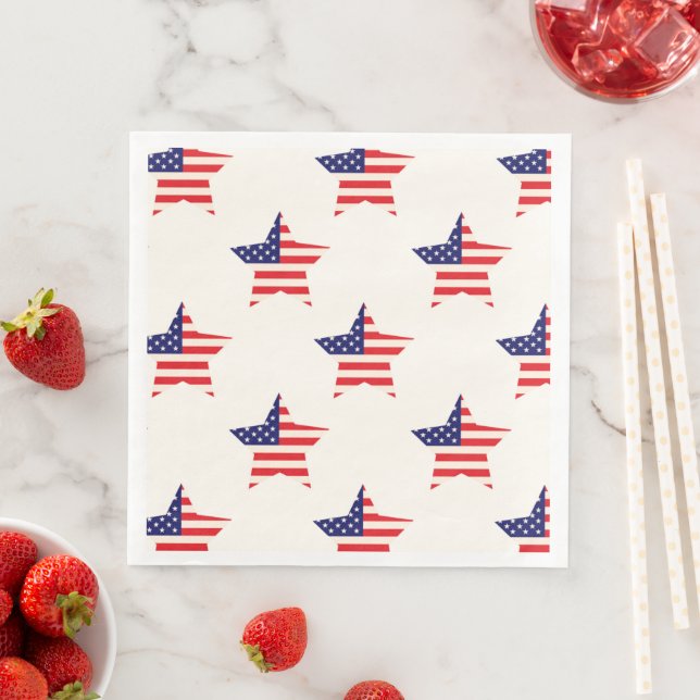 Stars and stripes 4th of July Patriotic Paper Dinner Napkins (Insitu)