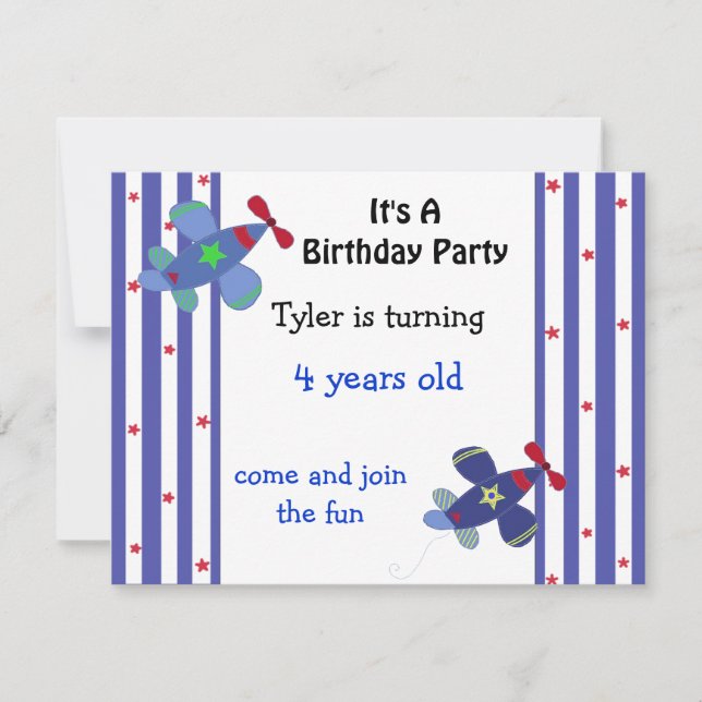Stars and Stripes Airplane Birthday Invitation (Front)