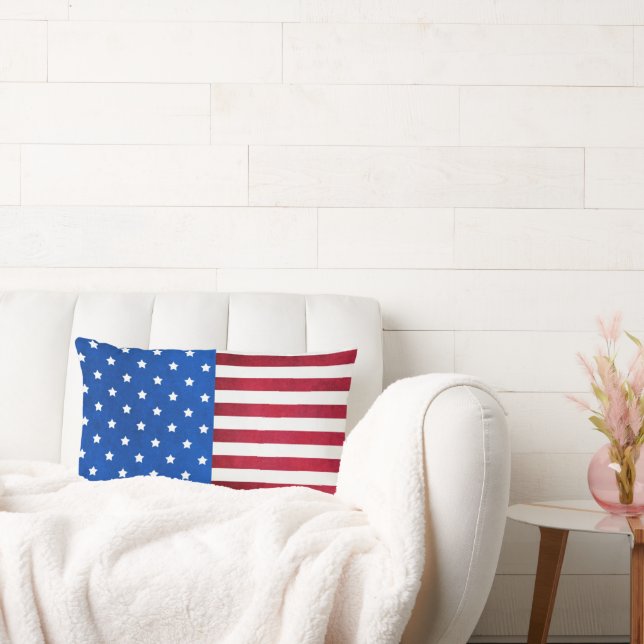 Stars and Stripes-American Flag by Shirley Taylor Lumbar Pillow (Couch)