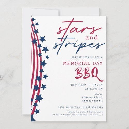 Stars and Stripes American Flag Memorial Day BBQ Invitation