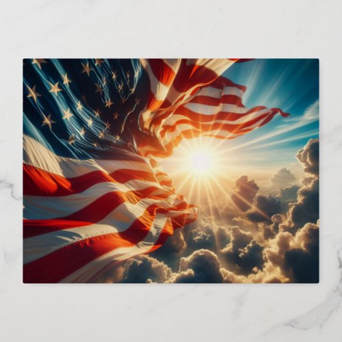 Stars and Stripes American FLAG Old Glory Foil Holiday Postcard