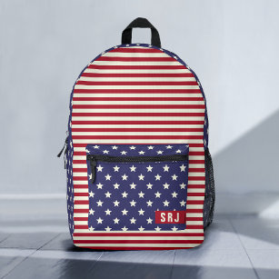 Stars and Stripes American Flag Patriotic Monogram Printed Backpack