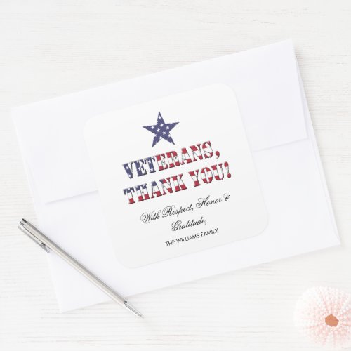 Stars and Stripes American Veterans Thank You Square Sticker