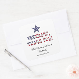Stars and Stripes American Veterans Thank You Square Sticker