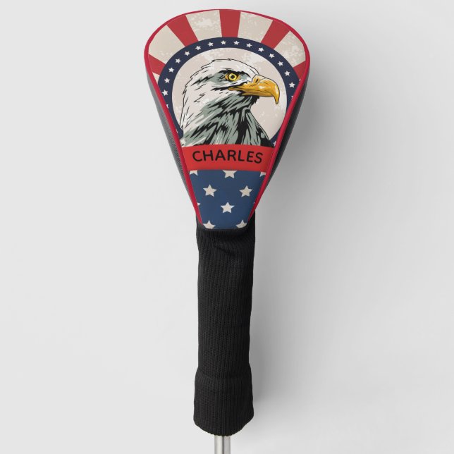 Stars and Stripes Bald Eagle Golf Head Cover (Front)