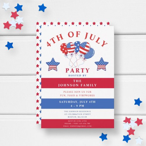 Stars And Stripes Balloon 4th Of July Party Invitation