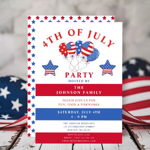 Stars And Stripes Balloon 4th Of July Party Invitation
