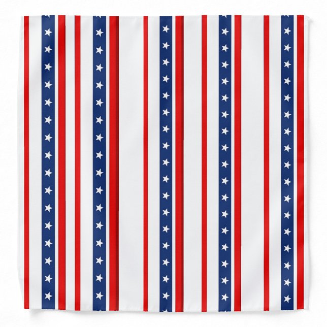 Stars and Stripes Bandana (A fabric with alternating red and blue stripes and white stars on a white background.)
