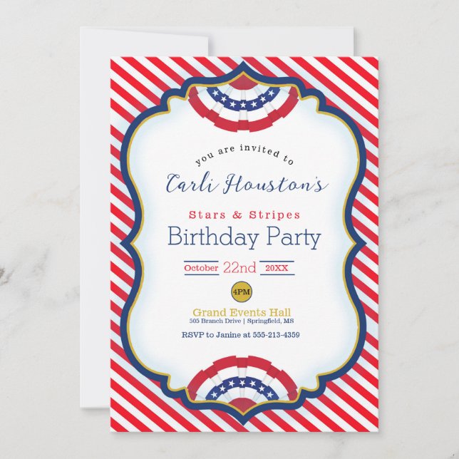 Stars and Stripes Birthday Party Invitation (Front)