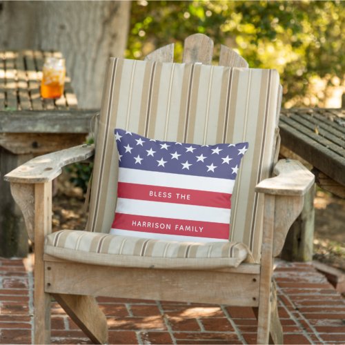 Stars and Stripes Blessed Personalized Outdoor Pillow