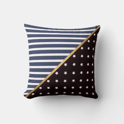 STARS AND STRIPES BLUE BLACK WHITE THROW PILLOW