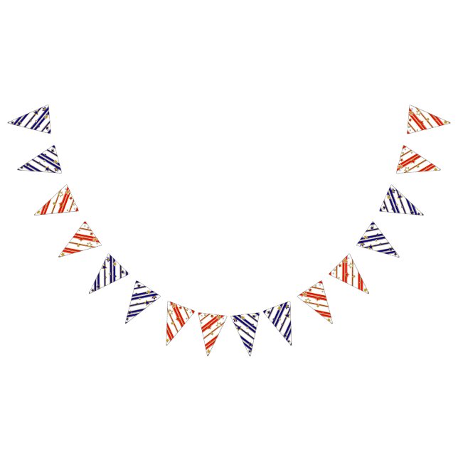 Stars And Stripes - Blue Red Gold White Pattern 1 Bunting Flags (All)