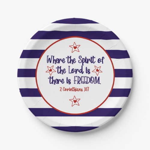 Stars and stripes Christian Bible Verse Freedom Paper Plates
