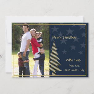 Stars and Stripes Christmas Navy Blue and Gold Holiday Card