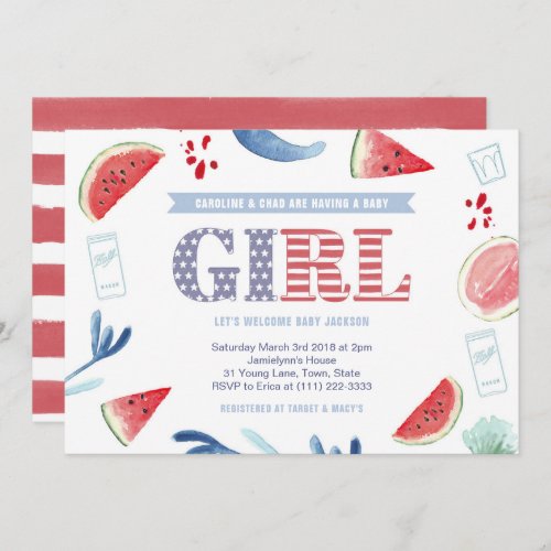 Stars and Stripes Co_ed Baby Shower for Girl Invitation