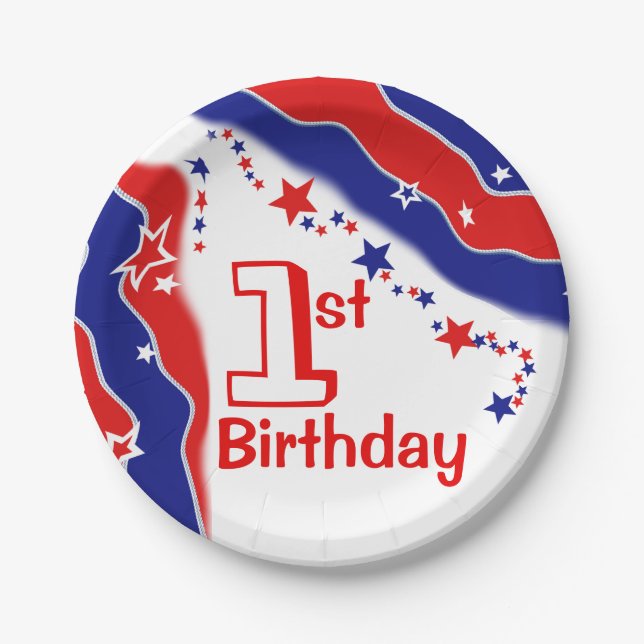Stars and Stripes Custom FIRST BIRTHDAY Paper Plates (Front)