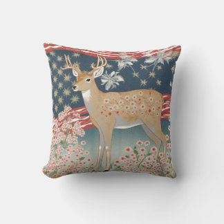Stars and Stripes Deer Throw Pillow