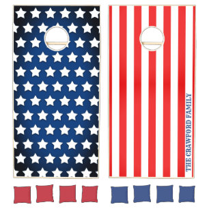 Stars and Stripes Family Name Custom Cornhole Set