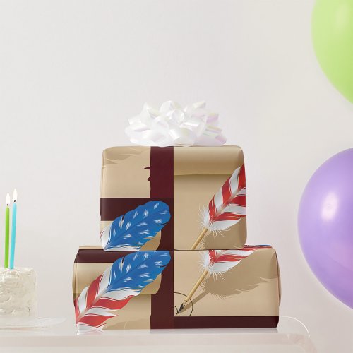 Stars And Stripes Feather Wrapping Paper