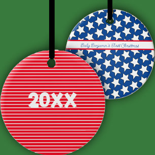 Stars and Stripes First Christmas Ceramic Ornament