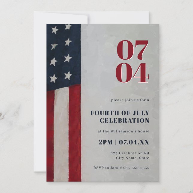 Stars and Stripes Flag Red White Blue 4th July Invitation (Front)