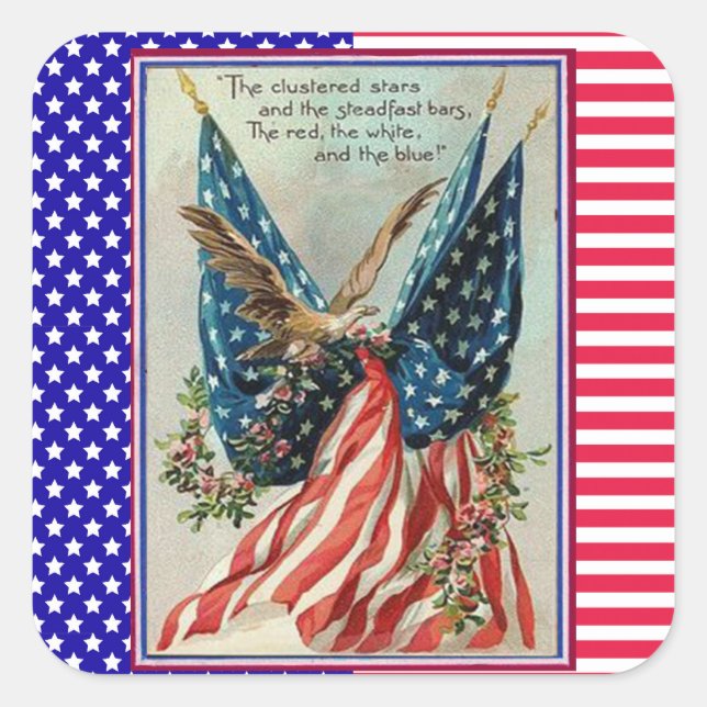 Stars and Stripes Fourth of July Patriotic Flag Square Sticker (Front)