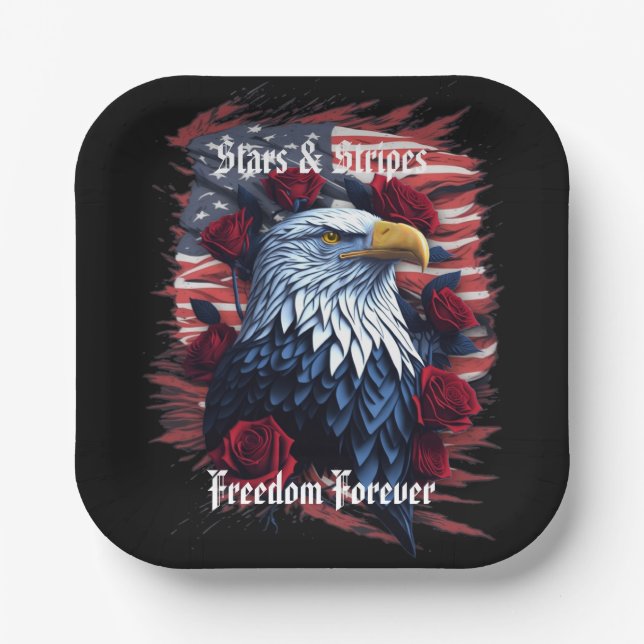 Stars and Stripes Freedom Eagle American Flag Paper Plates (Front)