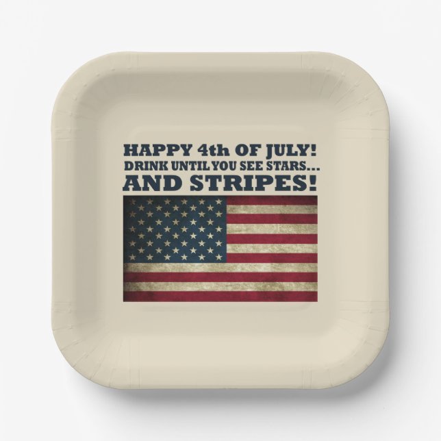 Stars and Stripes Funny 4th of july Paper Plates (Front)