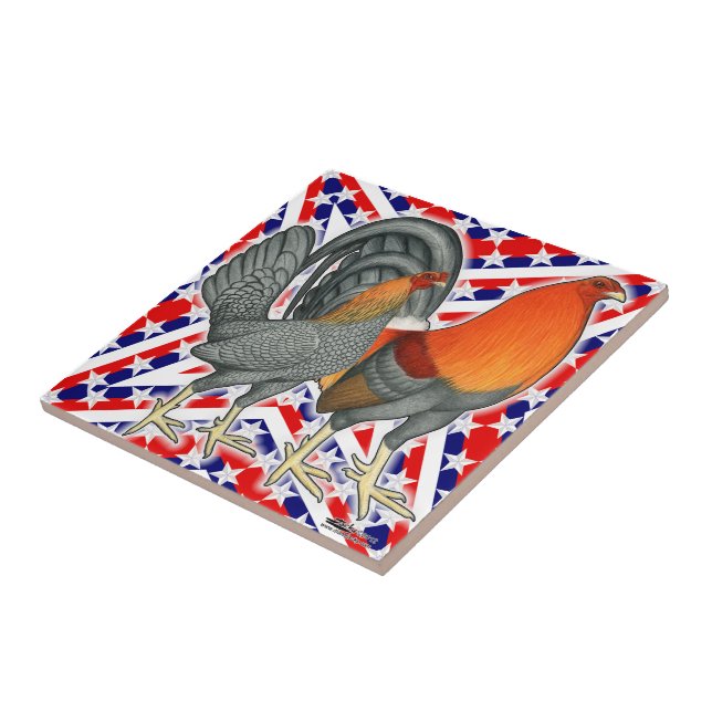Stars and Stripes Gamefowl Ceramic Tile (Side)
