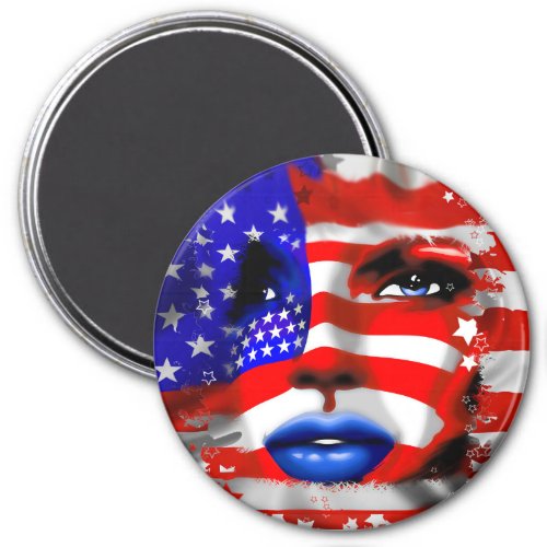 Stars and Stripes Girls Portrait Belt Buckles Magnet