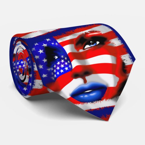 Stars and Stripes Girls Portrait Belt Buckles Neck Tie