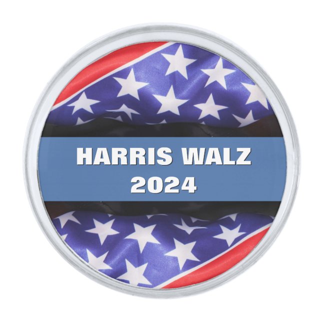 Stars and Stripes HARRIS WALZ 2024 Silver Finish Lapel Pin (Front)