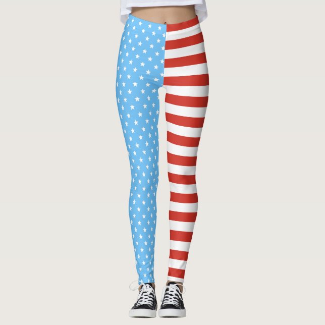 Stars And Stripes (Light Blue/Red) Leggings (Front)