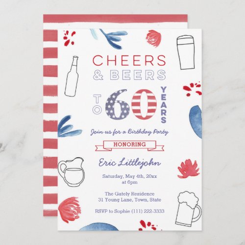 Stars and Stripes Male 60th Birthday Party Invitation