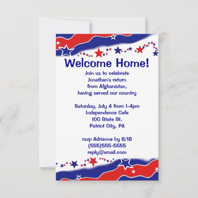 Stars and Stripes Military Welcome Home Invitation (Front)