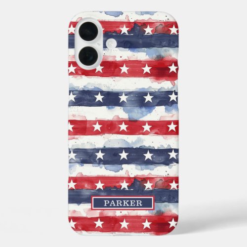 Stars and Stripes Monogrammed iPhone 16 Plus Case