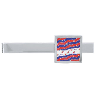 Stars and Stripes Monogrammed Silver Finish Tie Clip