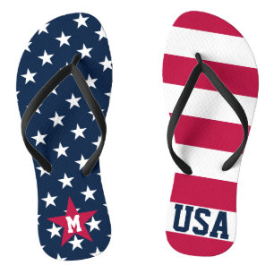 Stars and Stripes Monogrammed US Flag Flip Flops