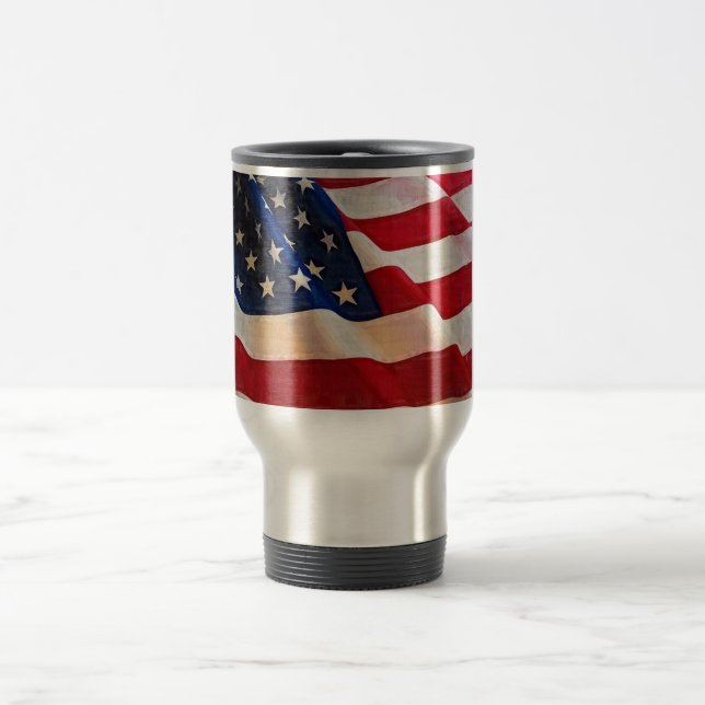 Stars and Stripes Old Glory American Flag Travel Mug (Center)